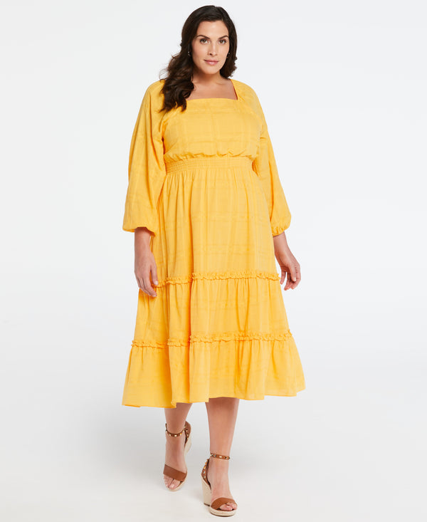 rafaella Plus Size 100% Cotton Square Neck Puff Sleeve Dress