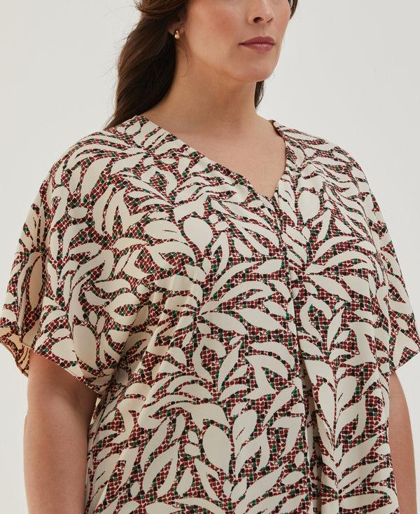 Rafaella Plus Size Beach Geo Print Layered Dolman Sleeve Blouse