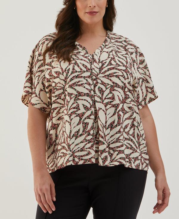 rafaella Plus Size Beach Geo Print Layered Dolman Sleeve Blouse