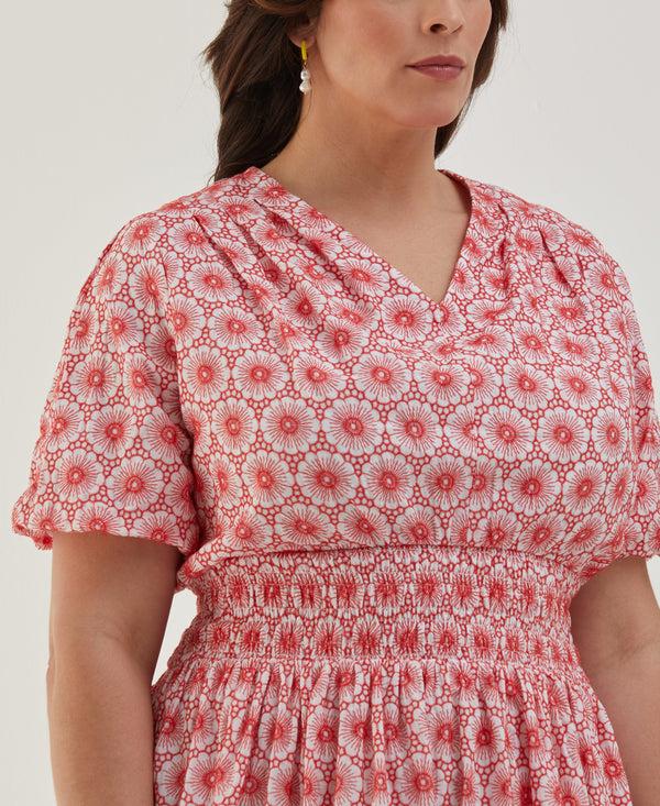 Rafaella Plus Size Daisy Embroidered Smocked Puff Sleeve Dress