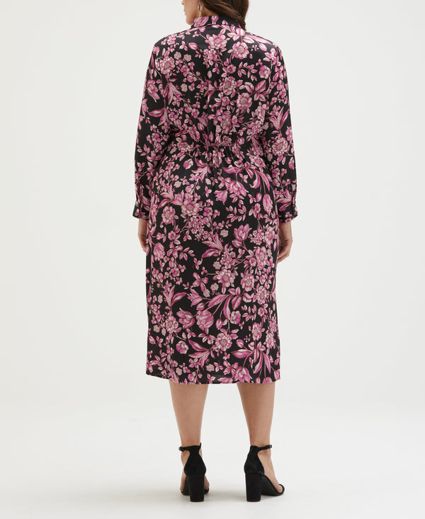 rafaella Plus Size Floral Print Gathered Popover Midi Dress