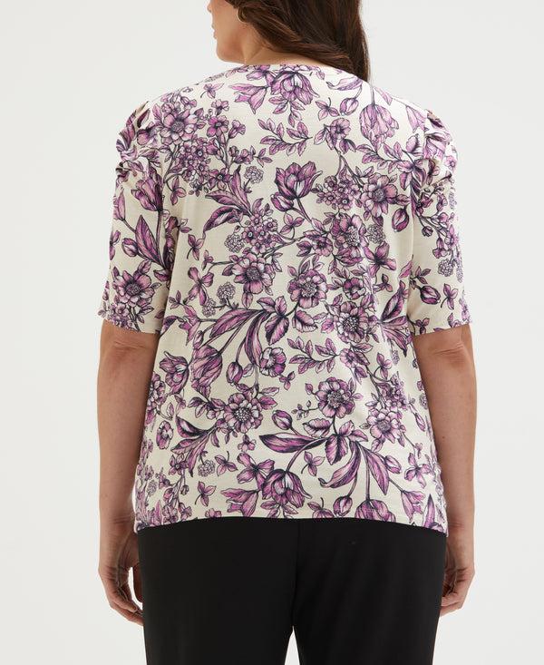 Rafaella Plus Size Floral Print Puff Elbow Sleeve Top