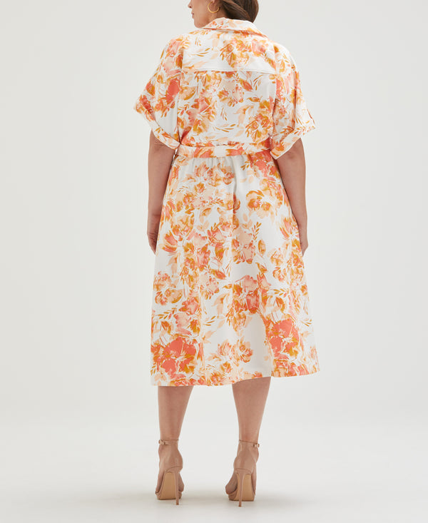 Rafaella Plus Size Floral Print Utility Shirt Dress