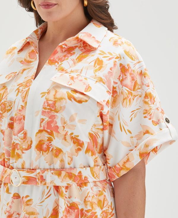 Rafaella Plus Size Floral Print Utility Shirt Dress