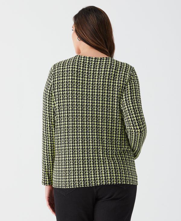 Rafaella Plus Size Houndstooth Print Asymmetric Neck Top