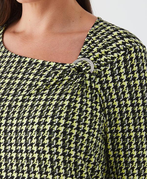 Rafaella Plus Size Houndstooth Print Asymmetric Neck Top