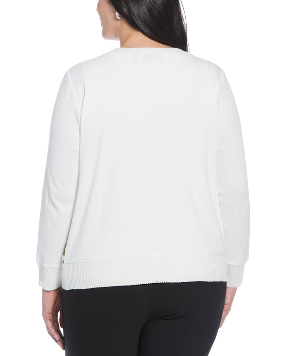 Rafaella Plus Size Lemon Print Woven Front Cardigan