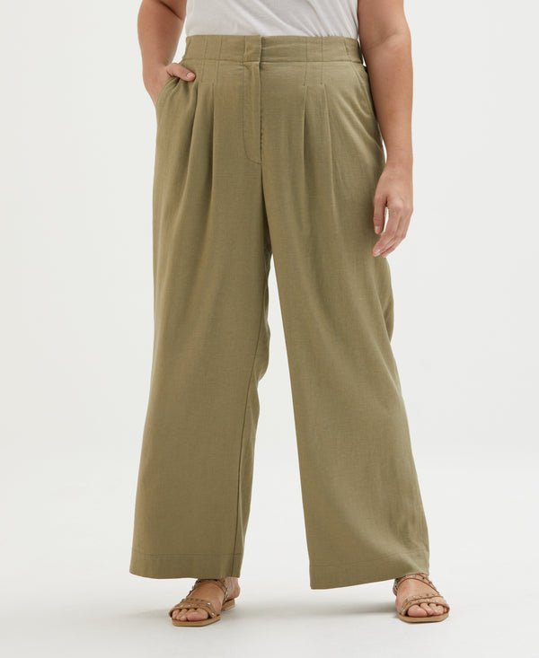 rafaella Plus Size Linen Blend Pleated Wide Leg Pant