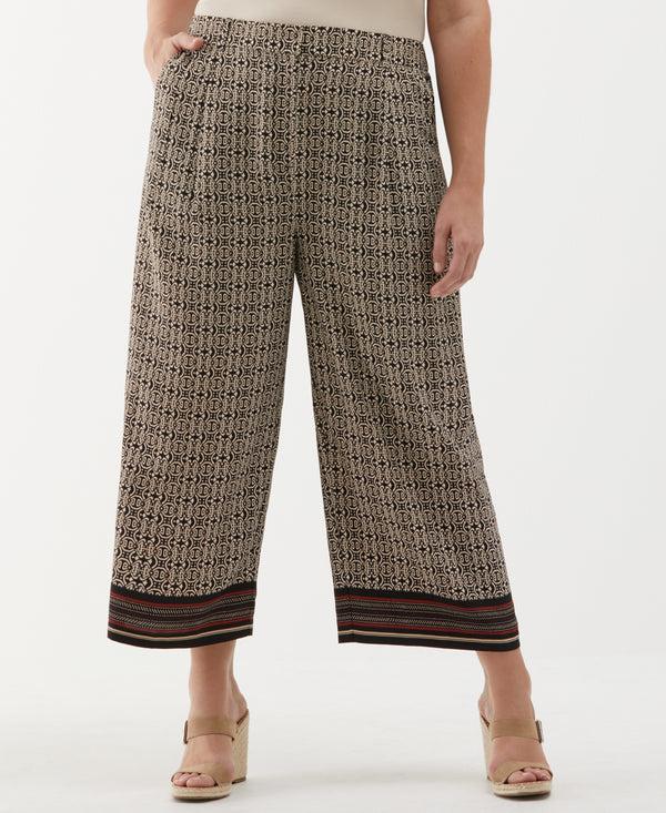 rafaella Plus Size Medallion Print Wide Leg Crop Pant