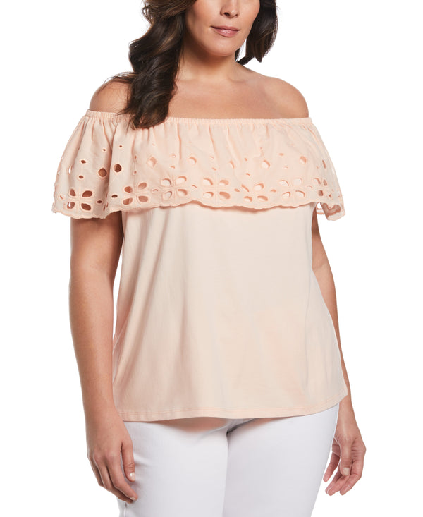 rafaella Plus Size Off the Shoulder Mixed Media Top
