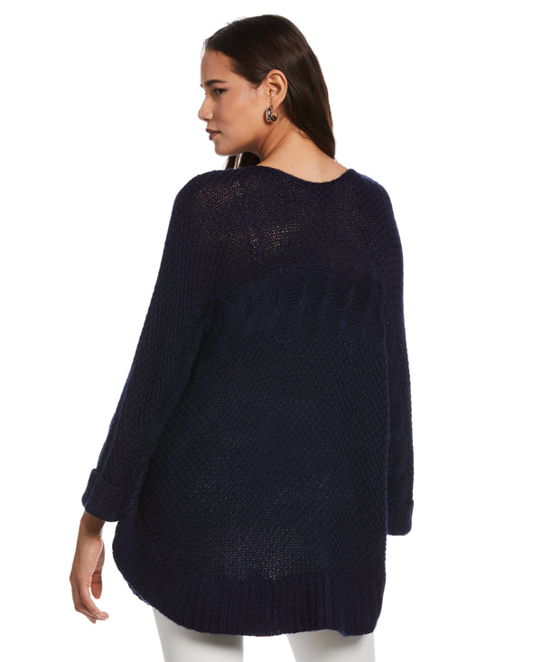 Rafaella Plus Size Oversized Poncho Cable Knit Sweater