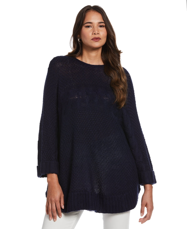 rafaella Plus Size Oversized Poncho Cable Knit Sweater
