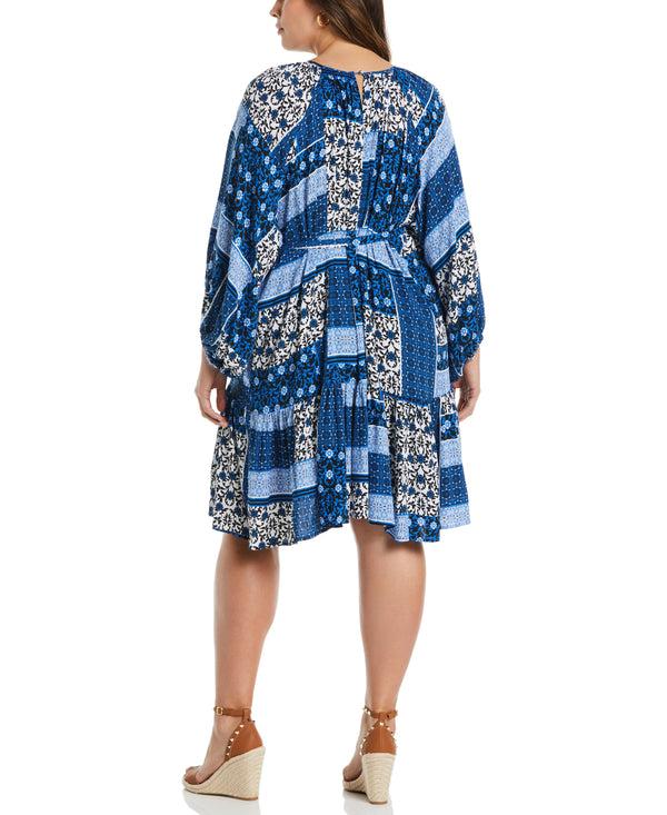 Rafaella Plus Size Paisley Print Flounce Dress With Self Fabric Tie