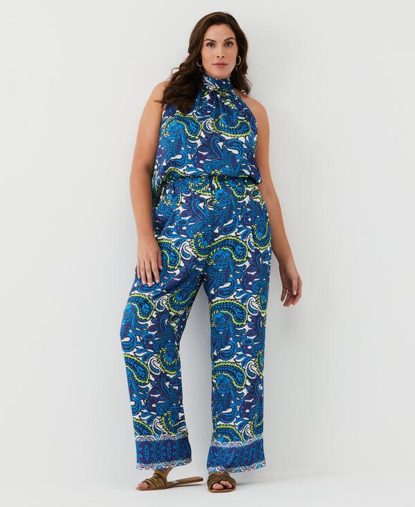 Rafaella Plus Size Paisley Print High Rise Wide Leg Pant