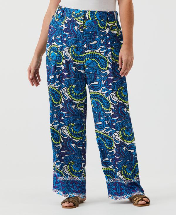 rafaella Plus Size Paisley Print High Rise Wide Leg Pant