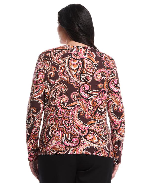 Rafaella Plus Size Paisley Print Laced Crew Neck Top