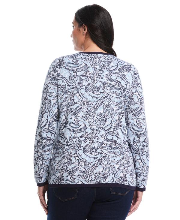 Rafaella Plus Size Paisley Print Rivet Detail Sweater