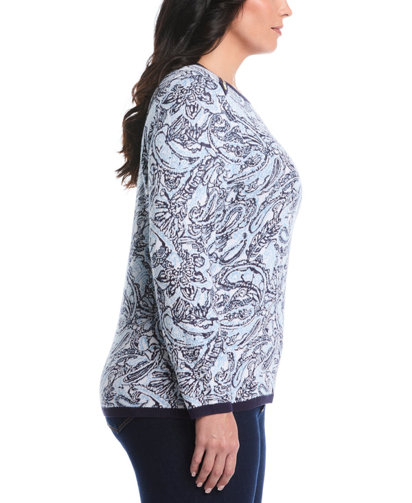 Rafaella Plus Size Paisley Print Rivet Detail Sweater