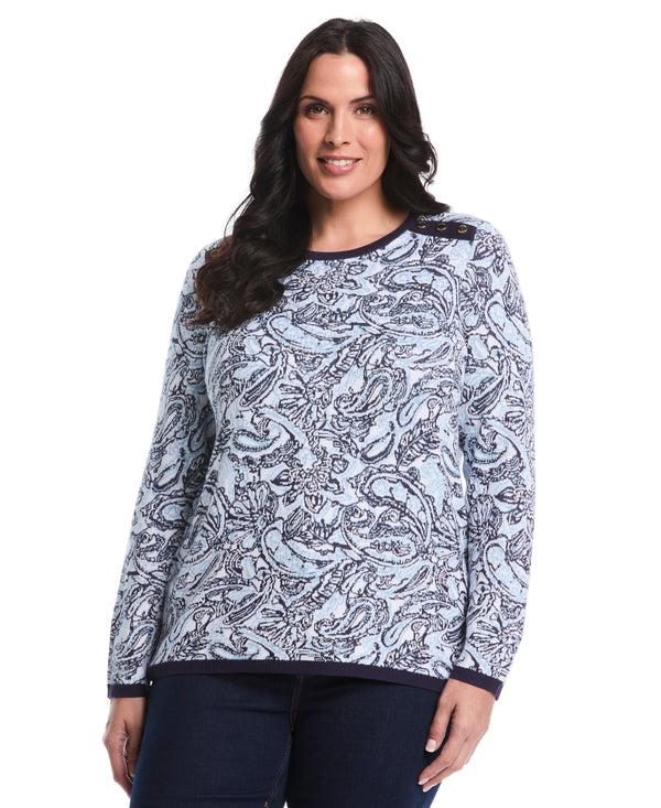 rafaella Plus Size Paisley Print Rivet Detail Sweater