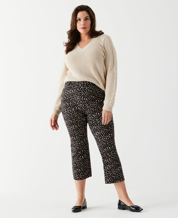 Rafaella Plus Size Printed Crop Boot Cut Pant With Belt