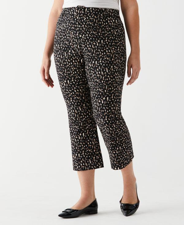 rafaella Plus Size Printed Crop Boot Cut Pant with Belt