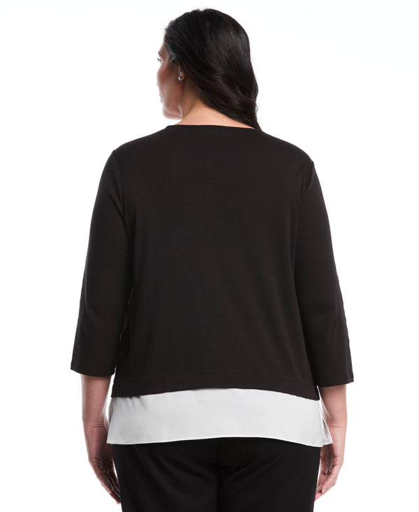 Rafaella Plus Size Rivet Detail Mixed Media Layered Top