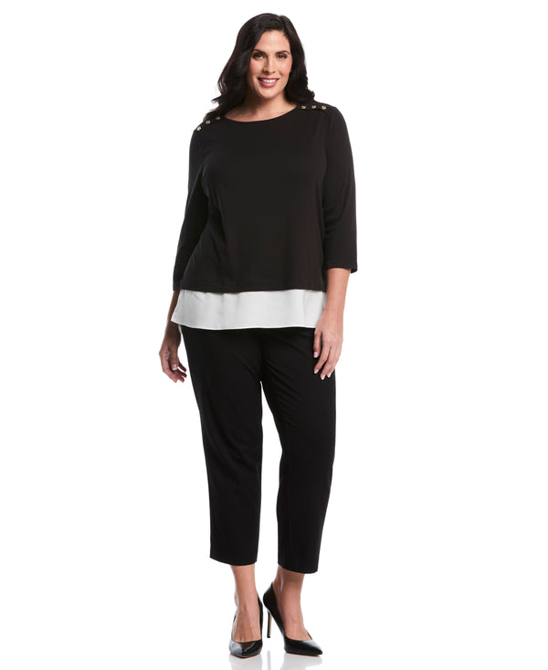 Rafaella Plus Size Rivet Detail Mixed Media Layered Top