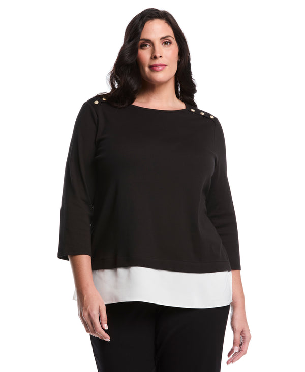 rafaella Plus Size Rivet Detail Mixed Media Layered Top