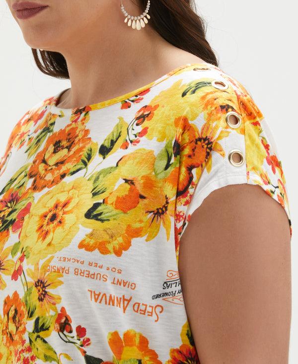 Rafaella Plus Size Seed Packet Print Rivet Detail Tank Top