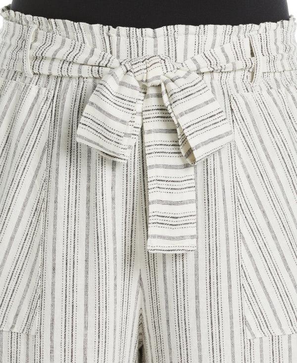 Rafaella Plus Size Stripe Wide Leg Linen Blend Paper Bag Pant