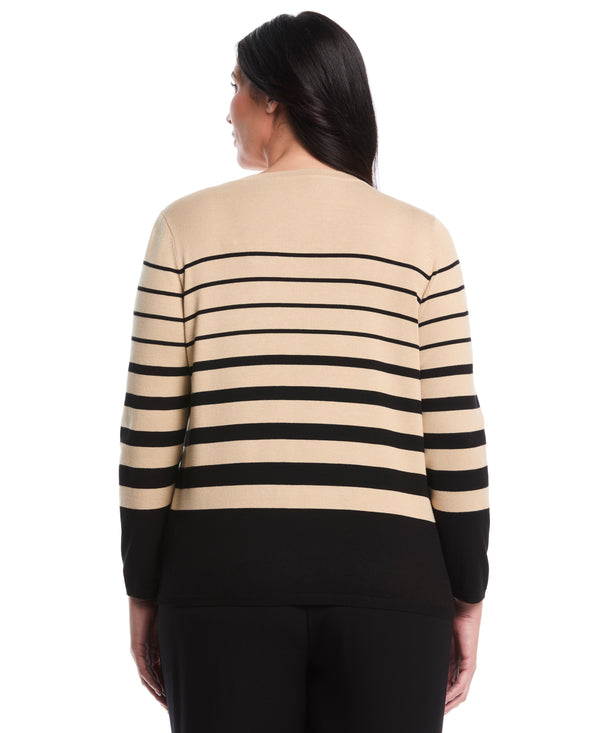 Rafaella Plus Size Striped Print Rivet Detail Sweater