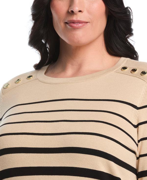 Rafaella Plus Size Striped Print Rivet Detail Sweater