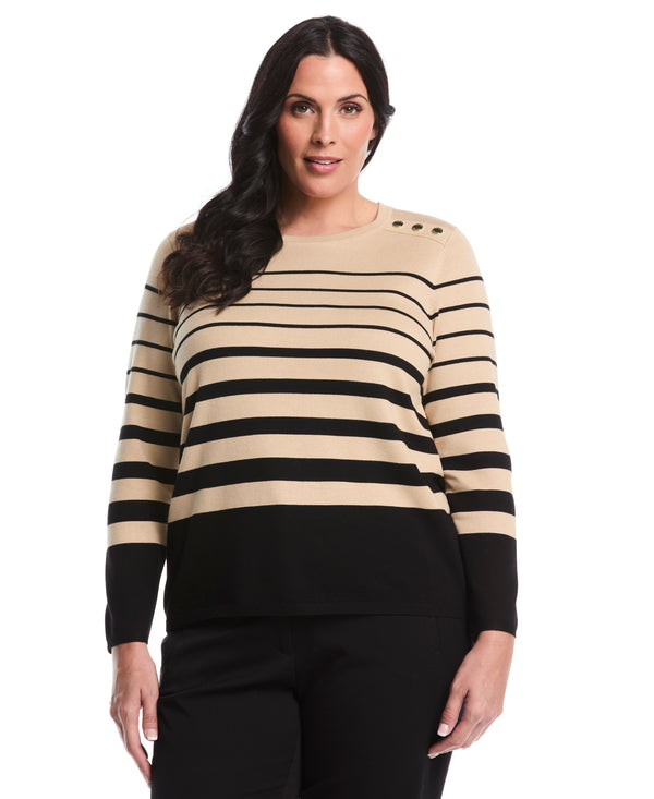 rafaella Plus Size Striped Print Rivet Detail Sweater