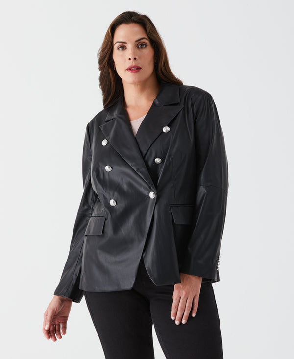 Rafaella Plus Size Vegan Leather Double Breasted Blazer