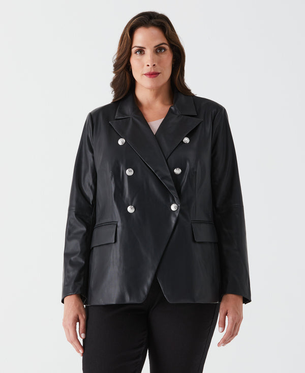 rafaella Plus Size Vegan Leather Double Breasted Blazer