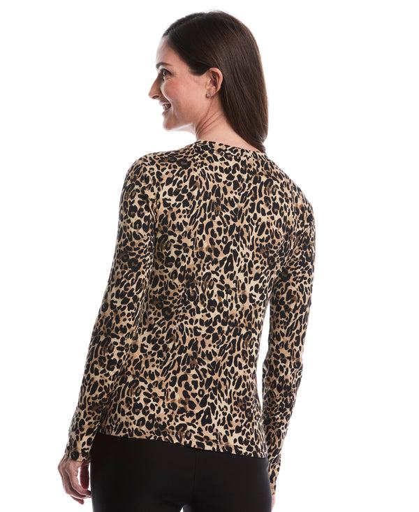 Rafaella Animal Print Chain Neck Detail Top