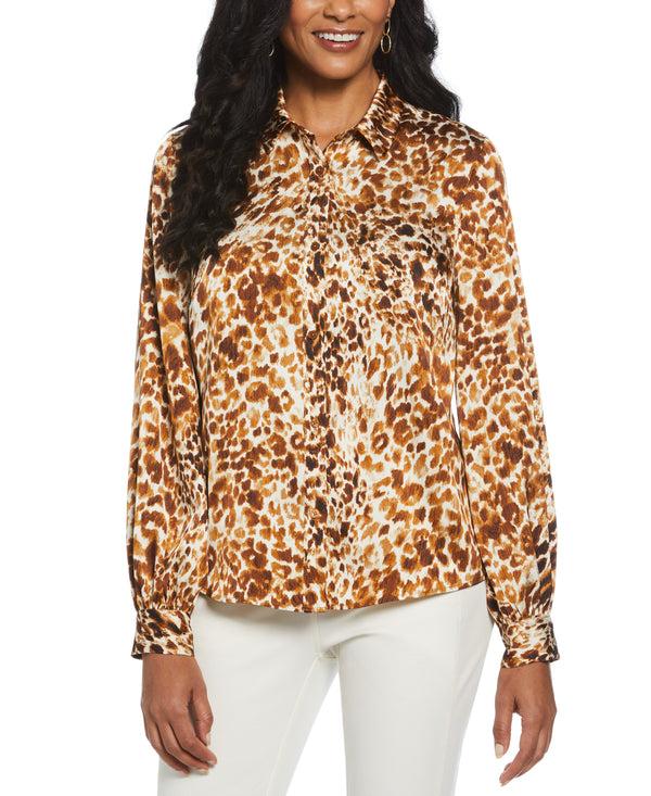 rafaella Animal Print Shine Puff Sleeve Blouse