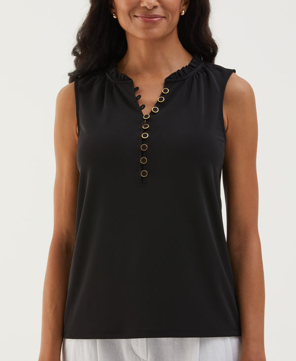 Rafaella Button Front Ruffle Tank Top