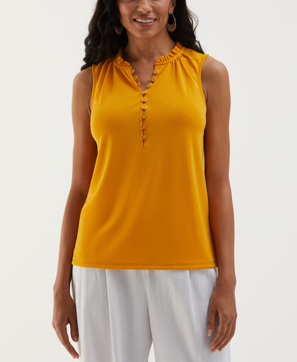 Rafaella Button Front Ruffle Tank Top