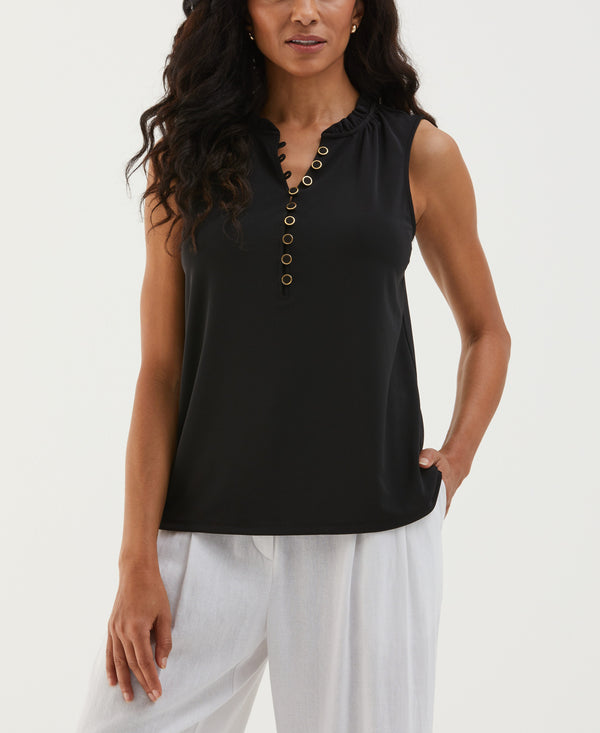 rafaella Button Front Ruffle Tank Top