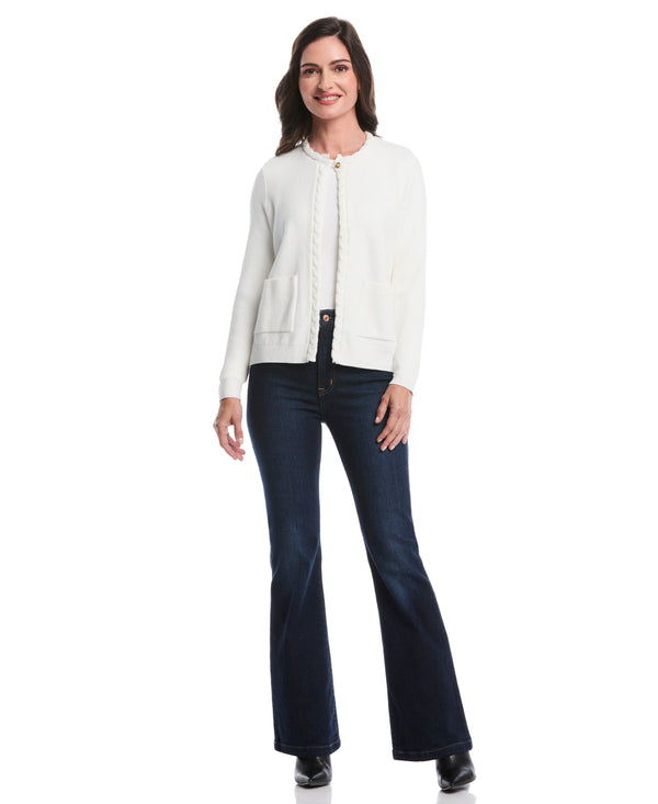 Rafaella Cable Knit Trim Cardigan