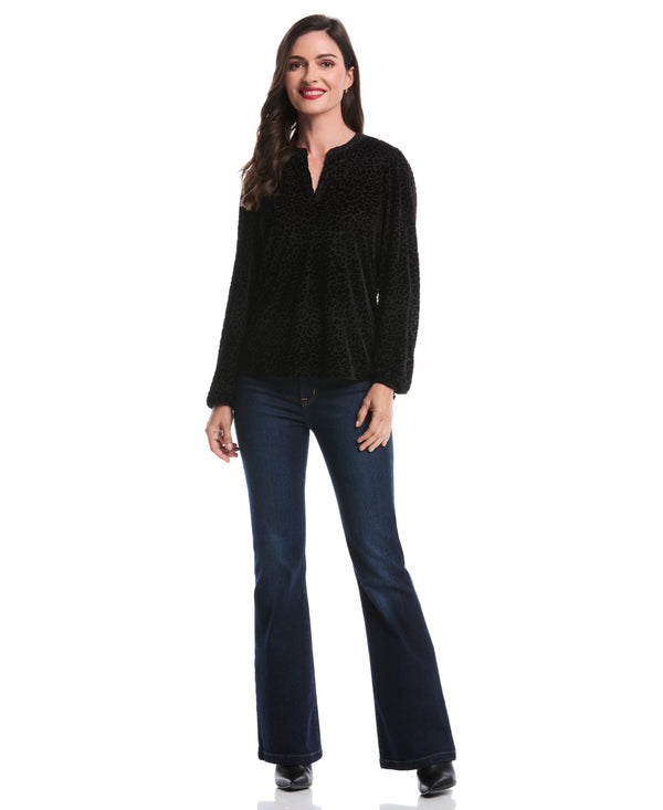 Rafaella Cheetah Print Split Neck Popover Blouse