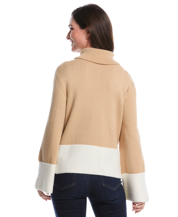 Rafaella Color Block Trim Turtleneck Sweater