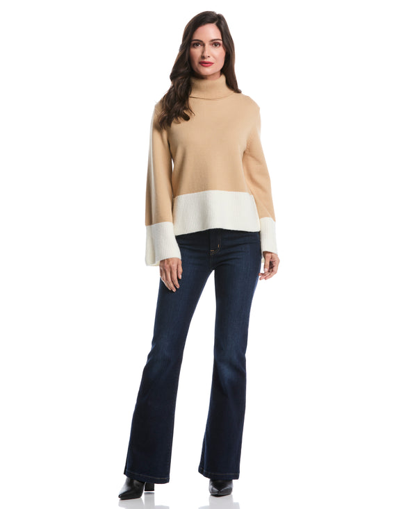 Rafaella Color Block Trim Turtleneck Sweater