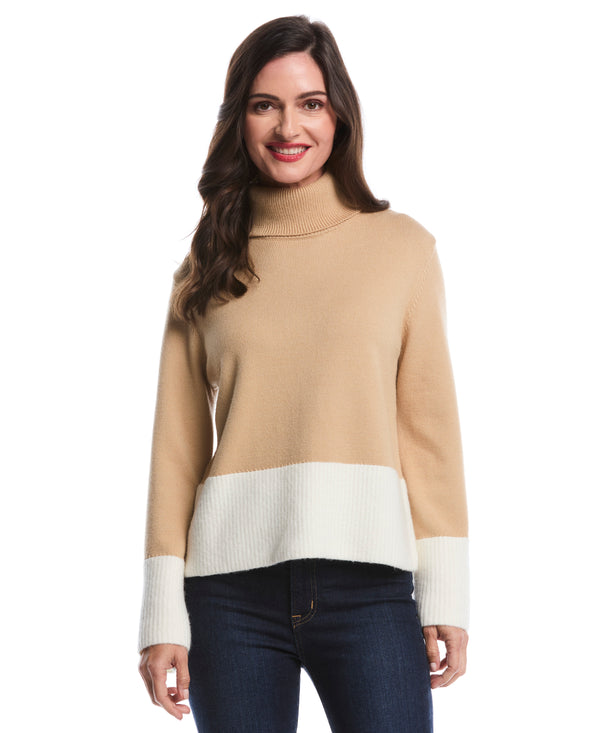 rafaella Color Block Trim Turtleneck Sweater