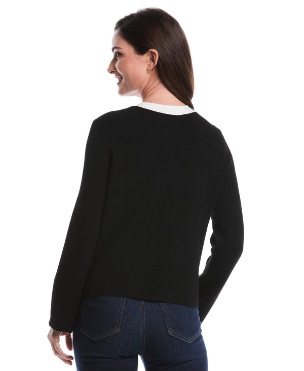 Rafaella Contrast Placket Button-Up Cardigan