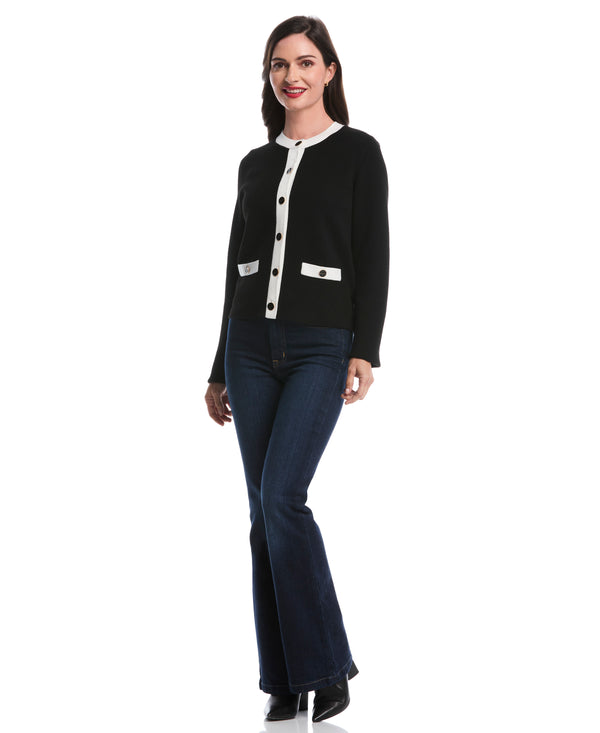Rafaella Contrast Placket Button-Up Cardigan