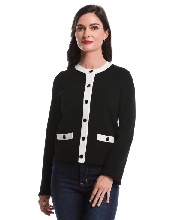 rafaella Contrast Placket Button-Up Cardigan