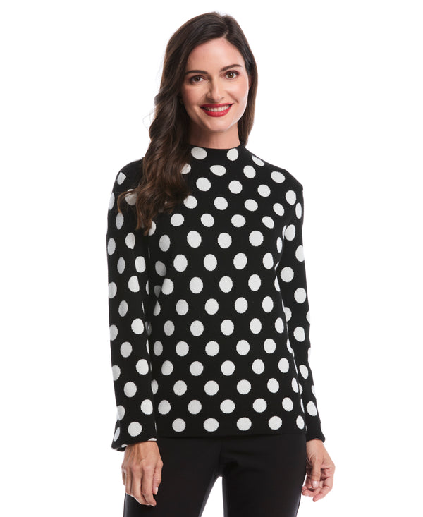 rafaella Dot Print Mock Neck Sweater