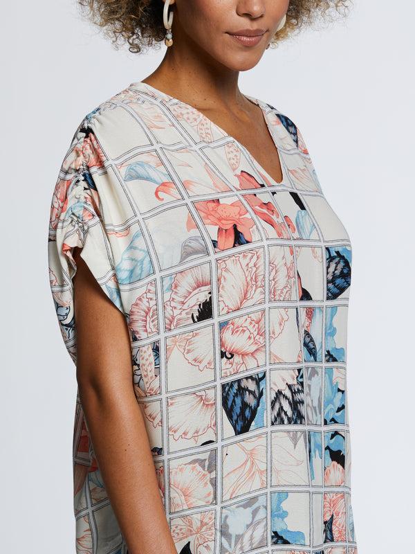 Rafaella Eco Fabric Ruched Tie Sleeve V-Neck Top